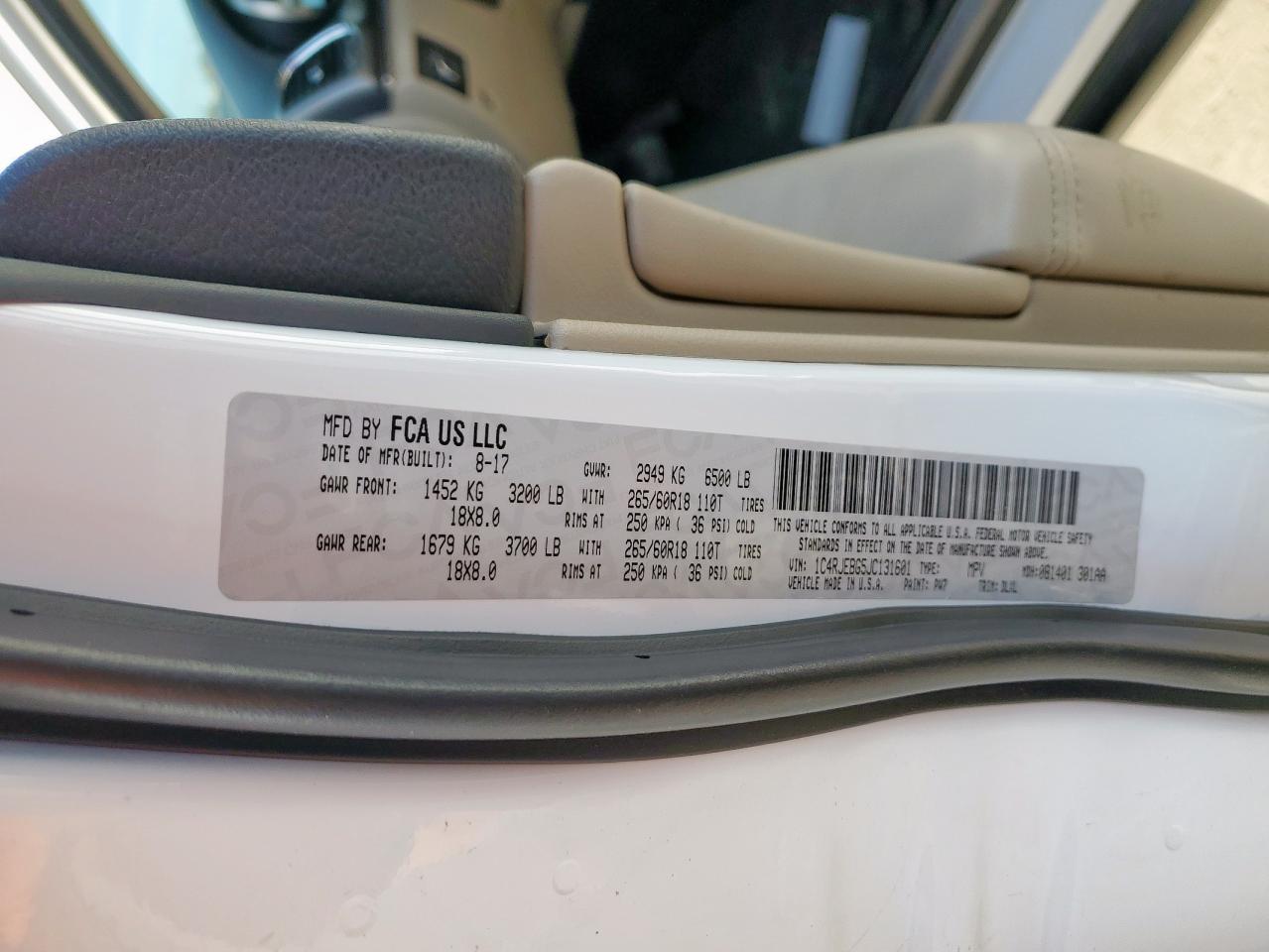 2018 Jeep Grand Cherokee VIN 1C4RJEBG5JC131601 Copart auction photo, front end damage thumbnail 14
