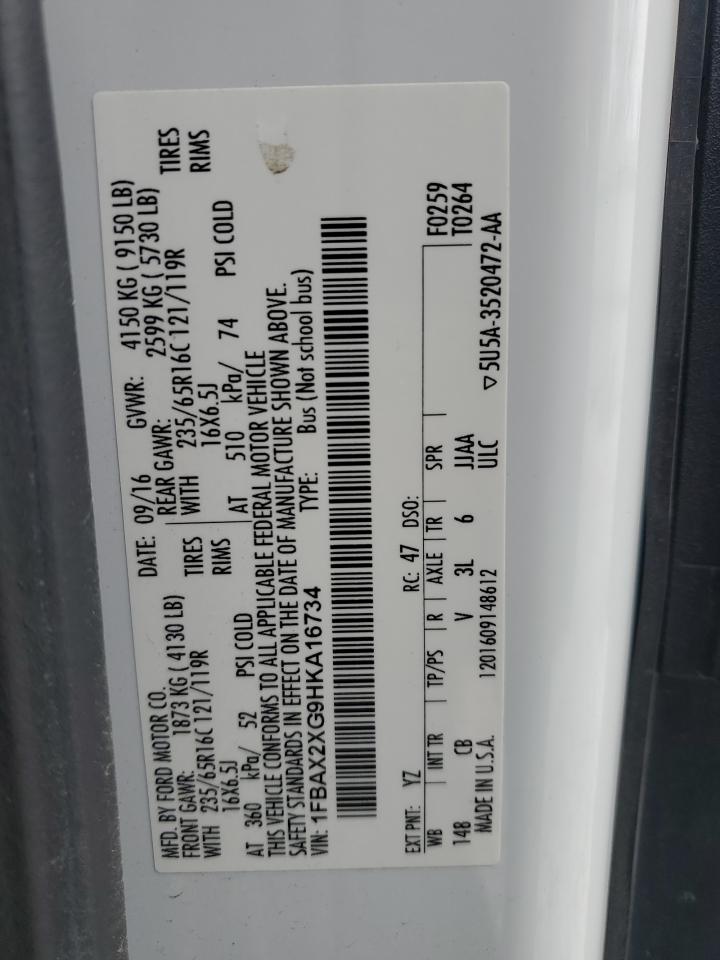 2017 Ford Transit VIN 1FBAX2XG9HKA16734 Copart auction photo, rear end damage thumbnail 13
