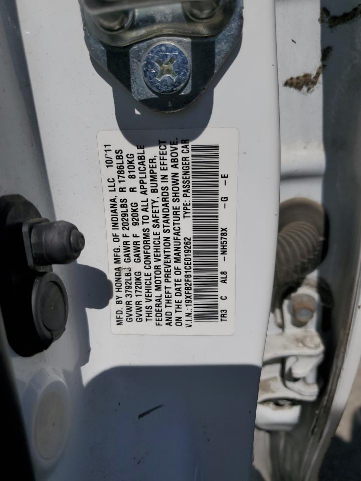 2012 Honda Civic VIN 19XFB2F81CE019262 Copart auction photo, side / front end damage thumbnail 12
