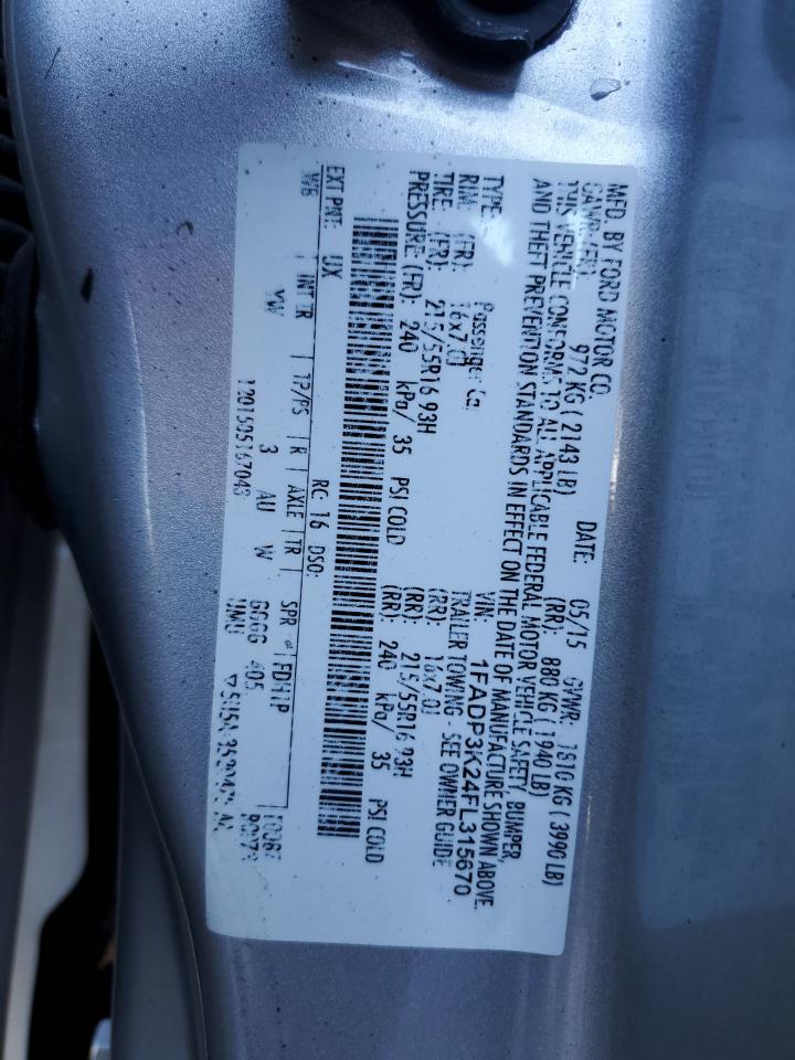 2015 Ford Focus VIN 1FADP3K24FL315670 Copart auction photo, front end / side damage thumbnail 14