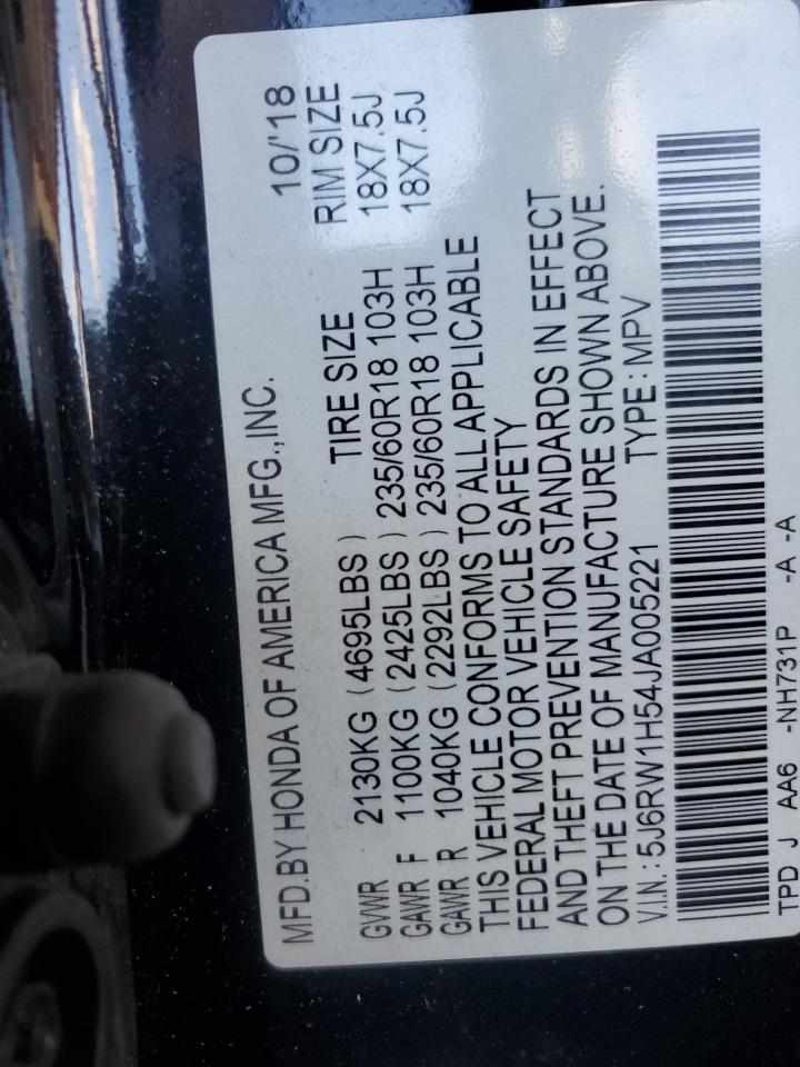 2018 Honda CR-V VIN 5J6RW1H54JA005221 Copart auction photo, rear end damage thumbnail 13