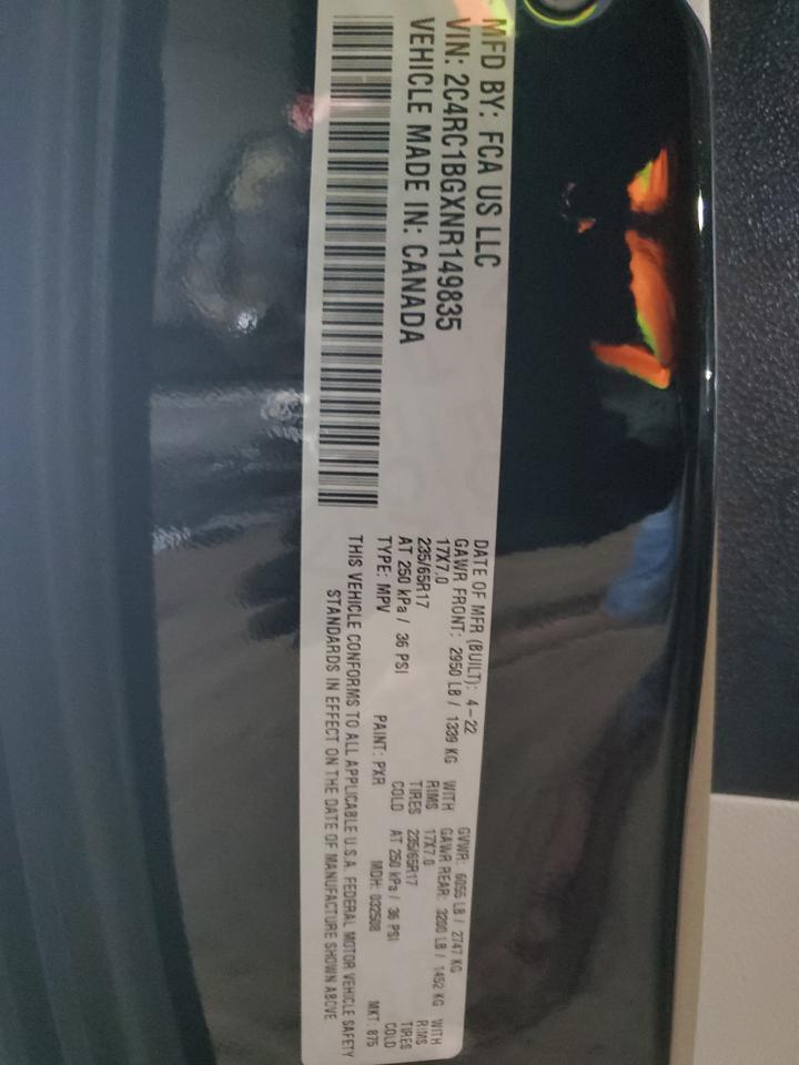 2022 Chrysler Pacifica VIN 2C4RC1BGXNR149835 Copart auction photo, front end damage thumbnail 14