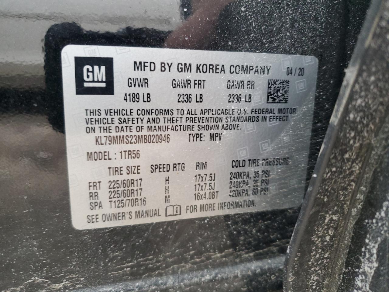 2021 Chevrolet TrailBlazer VIN KL79MMS23MB020946 Copart auction photo, front end / side damage thumbnail 13