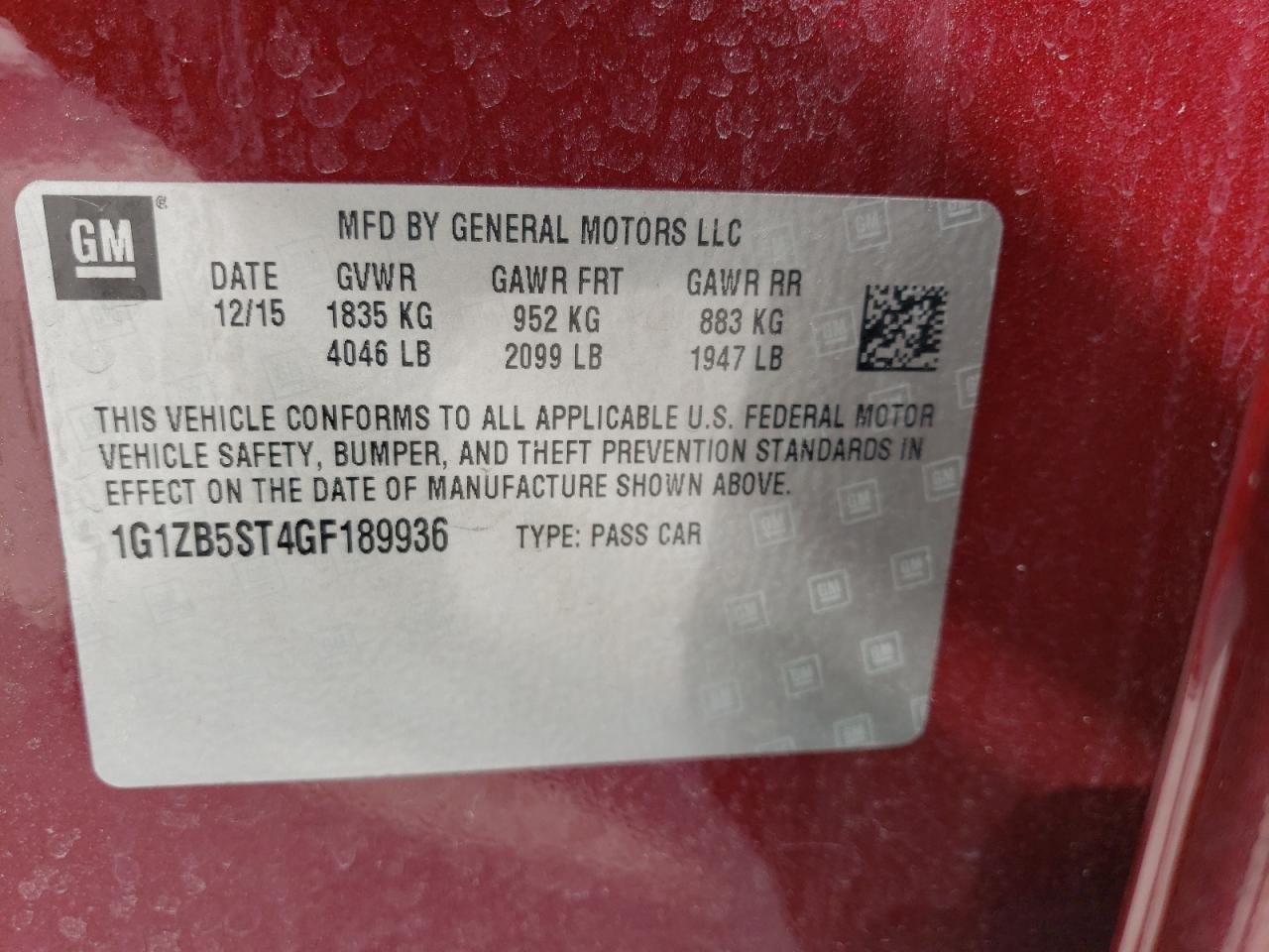 2016 Chevrolet Malibu VIN 1G1ZB5ST4GF189936 Copart auction photo, side damage thumbnail 15