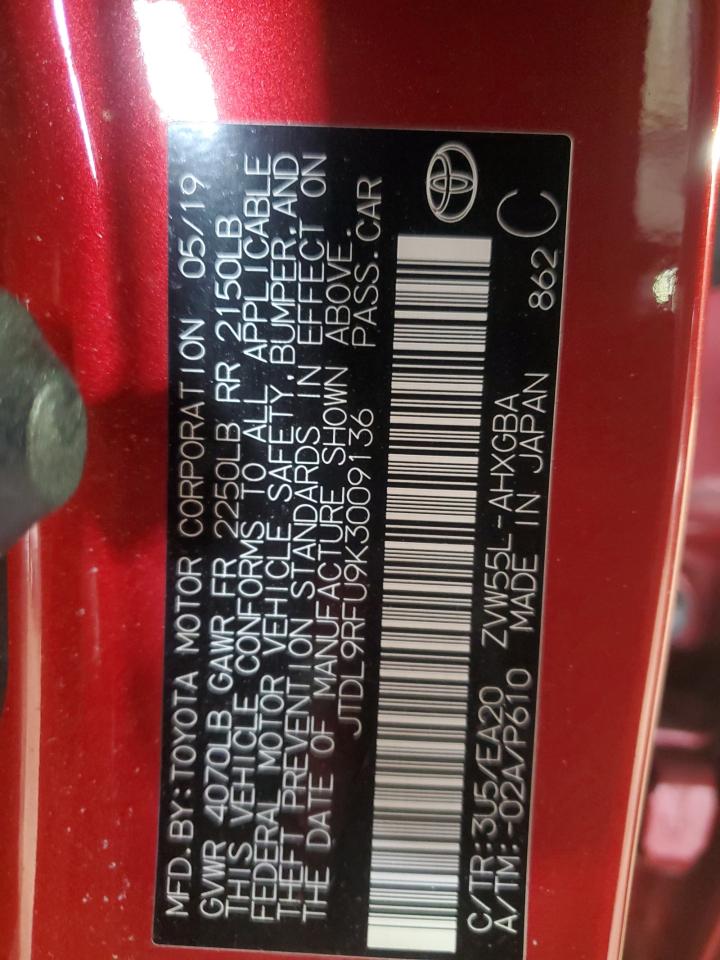 2019 Toyota Prius VIN JTDL9RFU9K3009136 Copart auction photo, front end / side damage thumbnail 12