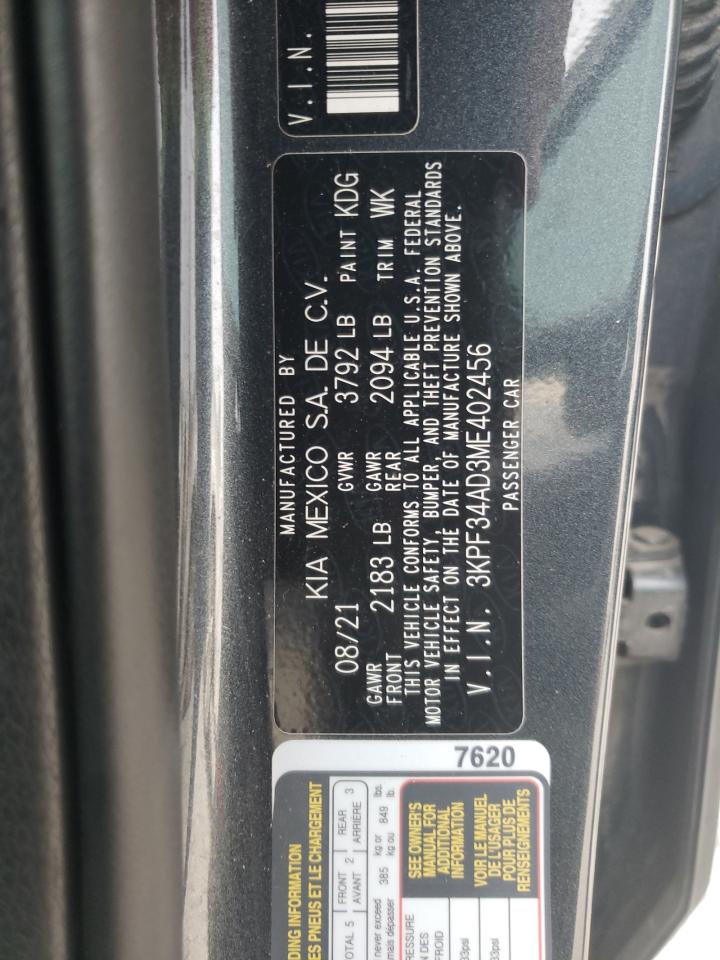 2021 KIA Forte VIN 3KPF34AD3ME402456 Copart auction photo, vandalism / side damage thumbnail 13