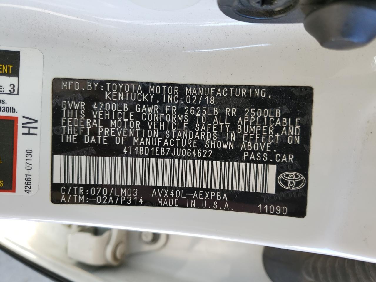 2018 Toyota Avalon VIN 4T1BD1EB7JU064622 Copart auction photo, side / rear end damage thumbnail 12