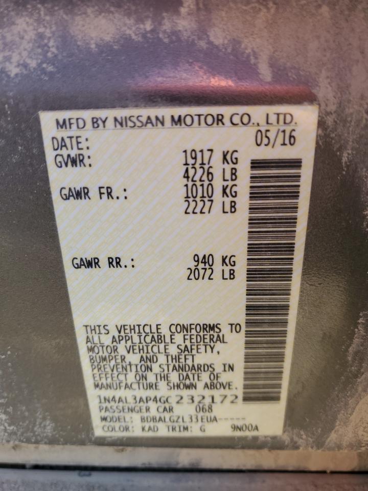 2016 Nissan Altima VIN 1N4AL3AP4GC232172 Copart auction photo, front end damage thumbnail 12