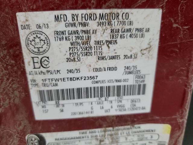 2013 Ford F-150 VIN 1FTFW1ET8DKF23567 Copart auction photo, all over / undercarriage damage thumbnail 12