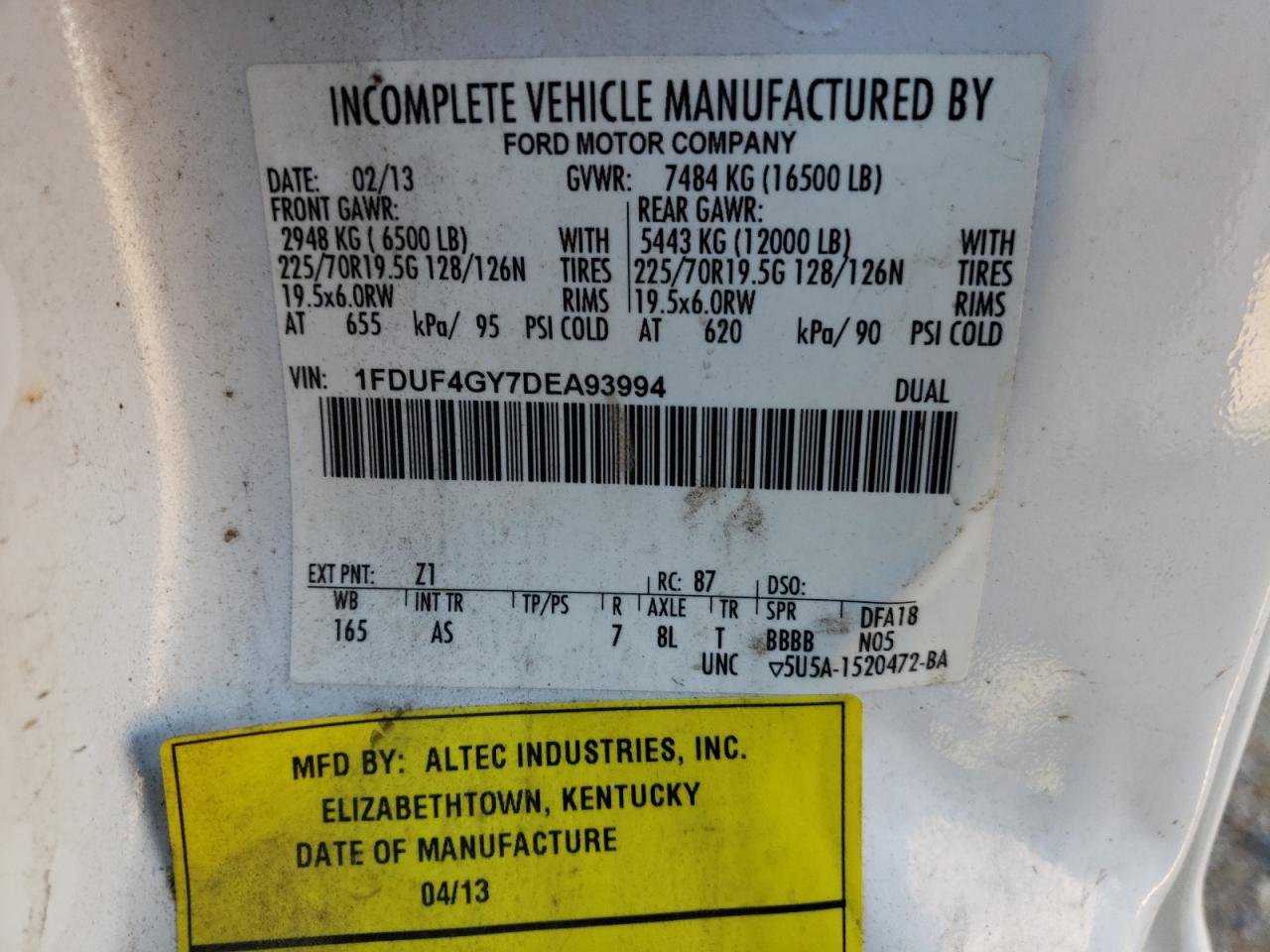 2013 Ford F450 VIN 1FDUF4GY7DEA93994 Copart auction photo, minor dent/scratches damage thumbnail 12