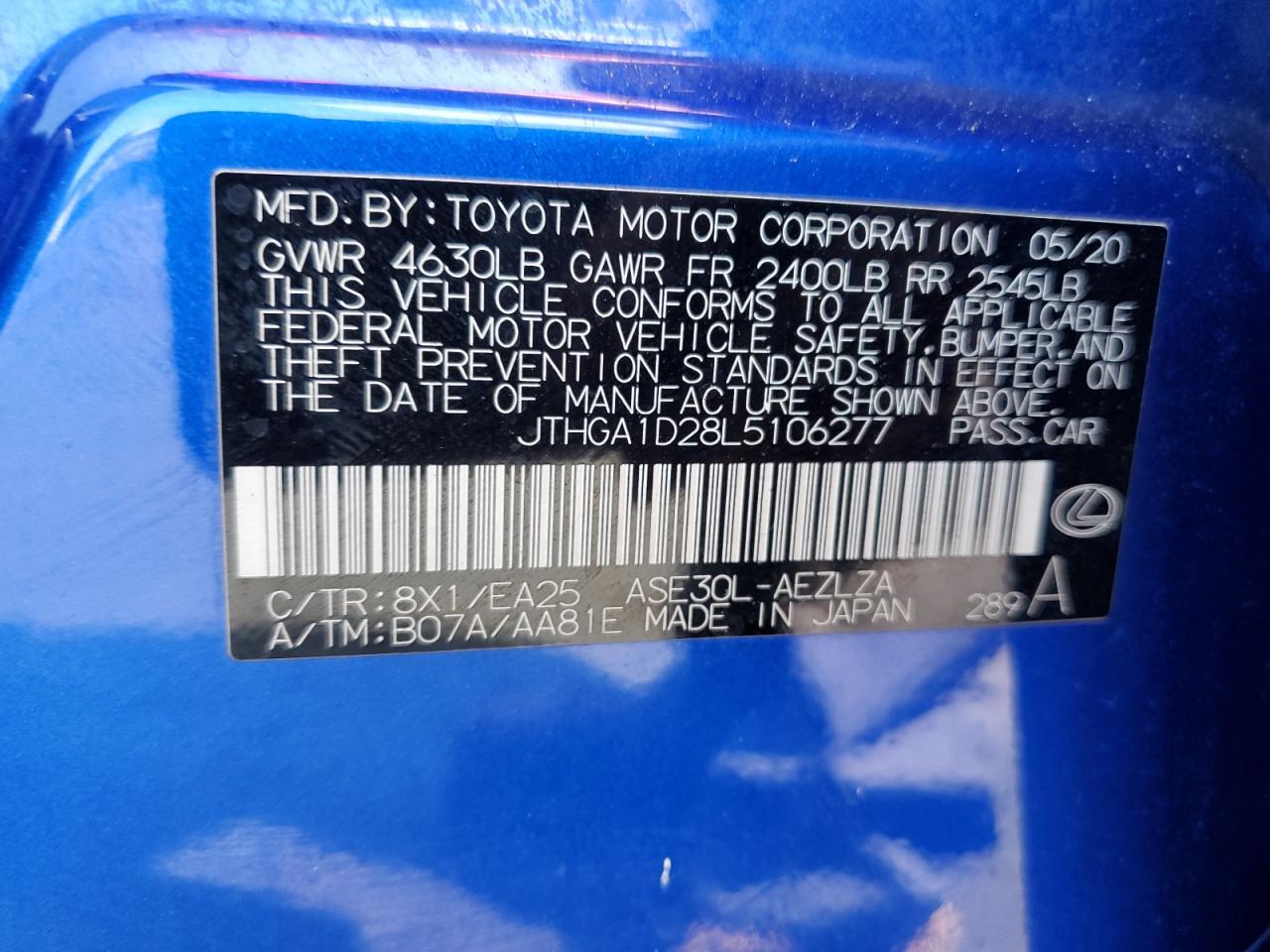 2020 Lexus IS VIN JTHGA1D28L5106277 Copart auction photo, all over / undercarriage damage thumbnail 14
