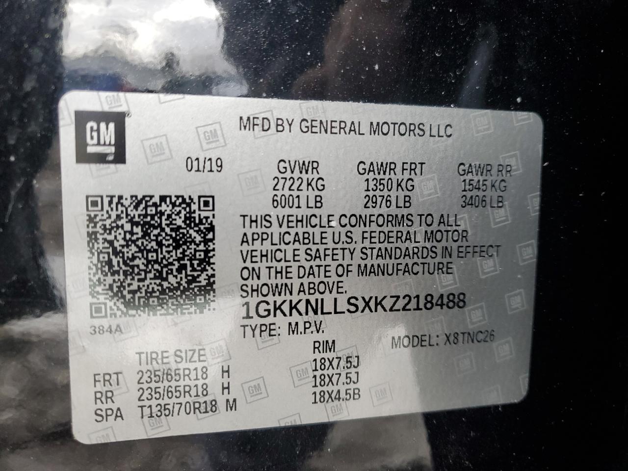 2019 GMC Acadia VIN 1GKKNLLSXKZ218488 Copart auction photo, front end / rear end damage thumbnail 12