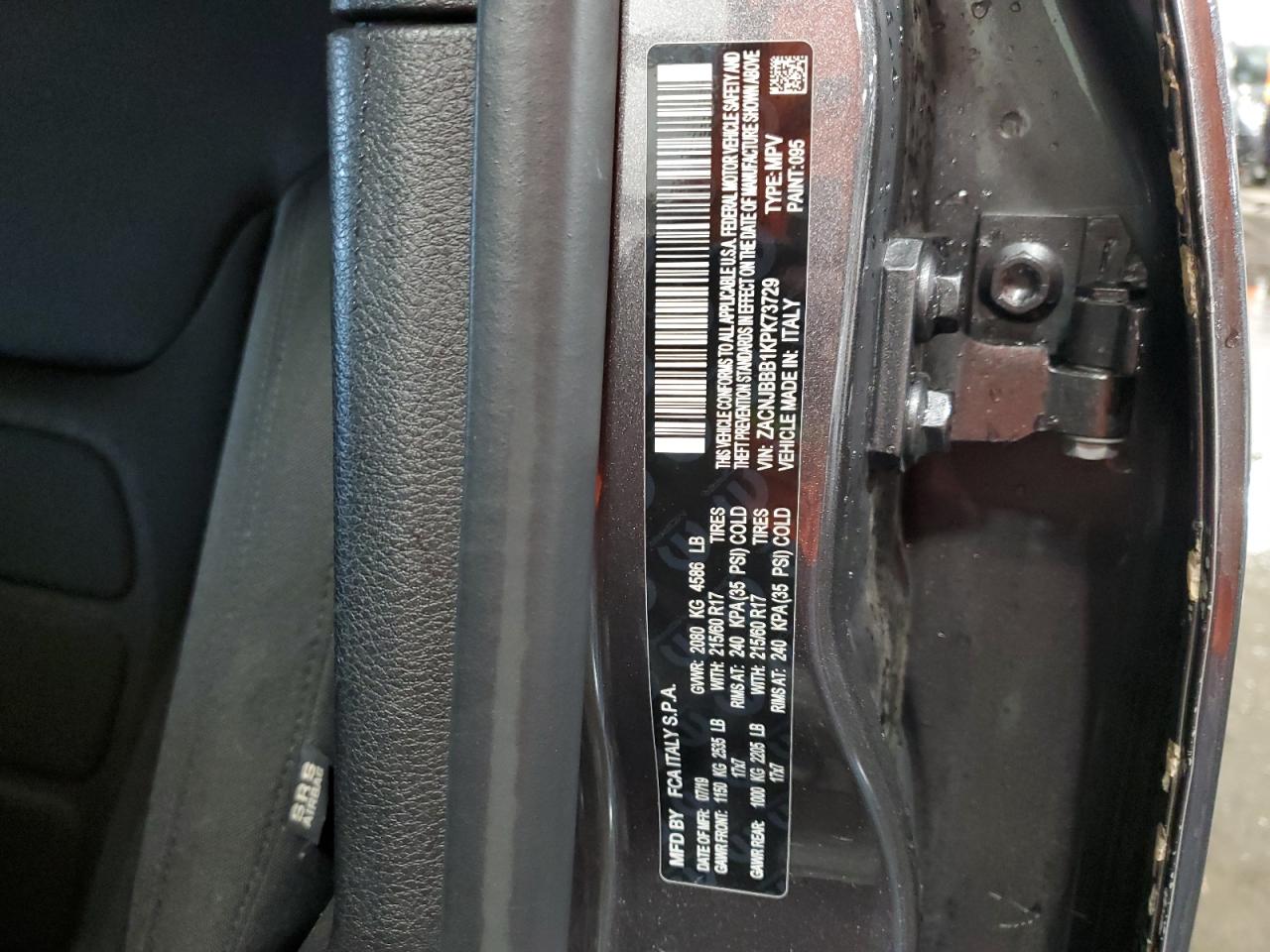 2019 Jeep Renegade VIN ZACNJBBB1KPK73729 Copart auction photo, front end damage thumbnail 14