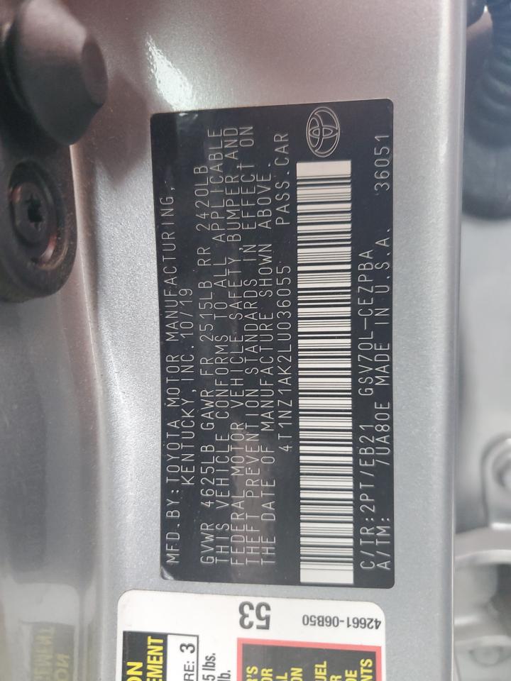 2020 Toyota Camry VIN 4T1NZ1AK2LU036055 Copart auction photo, side / rear end damage thumbnail 12