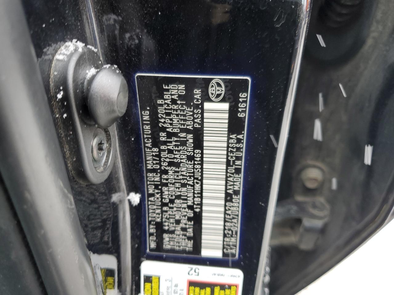 2018 Toyota Camry VIN 4T1B11HK7JU581469 Copart auction photo, front end / minor dent/scratches damage thumbnail 12