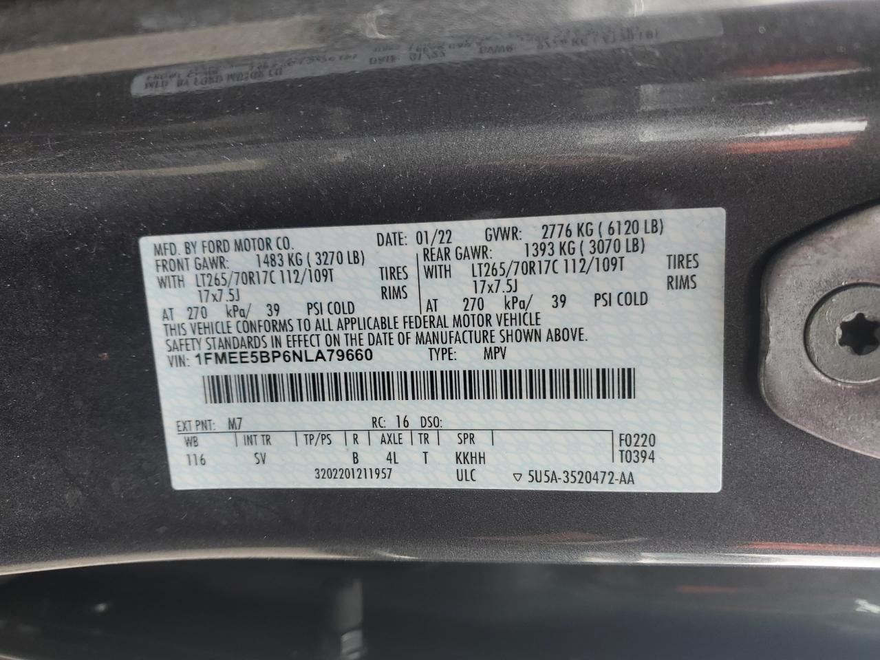 2022 Ford Bronco VIN 1FMEE5BP6NLA79660 Copart auction photo, front end / mechanical damage thumbnail 13