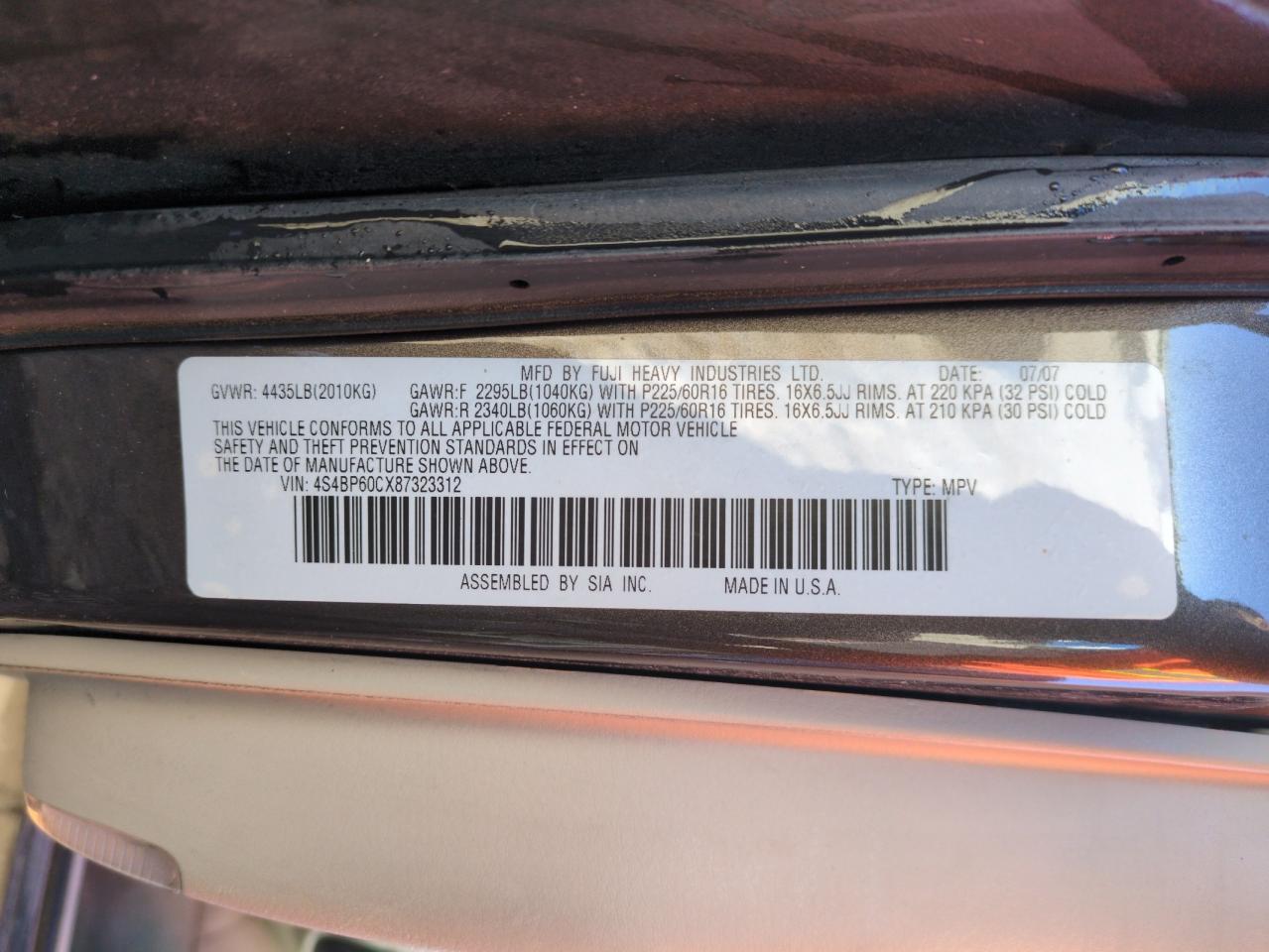 2008 Subaru Legacy VIN 4S4BP60CX87323312 Copart auction photo, front end damage thumbnail 12