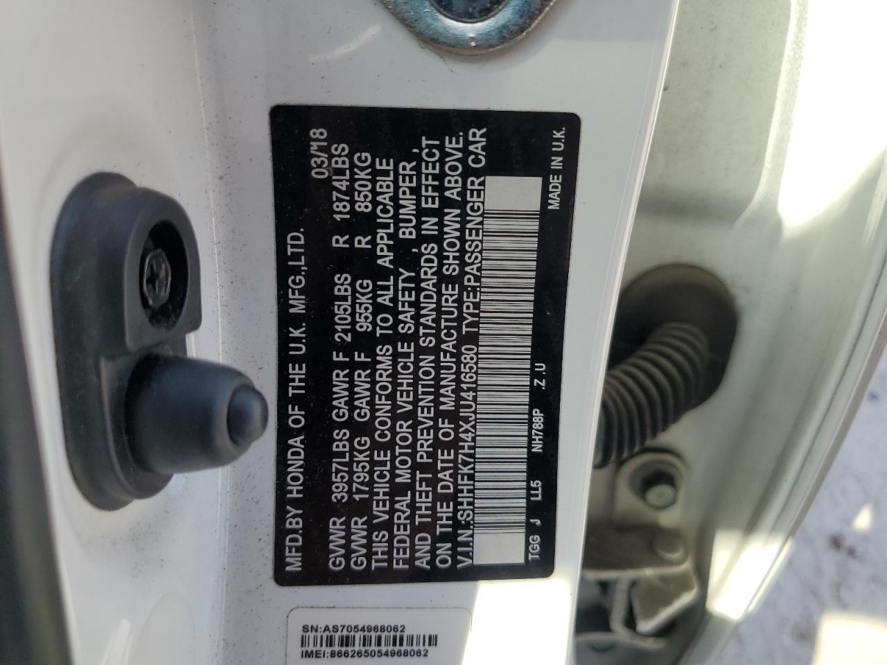 2018 Honda Civic VIN SHHFK7H4XJU416580 Copart auction photo, side / rear end damage thumbnail 14