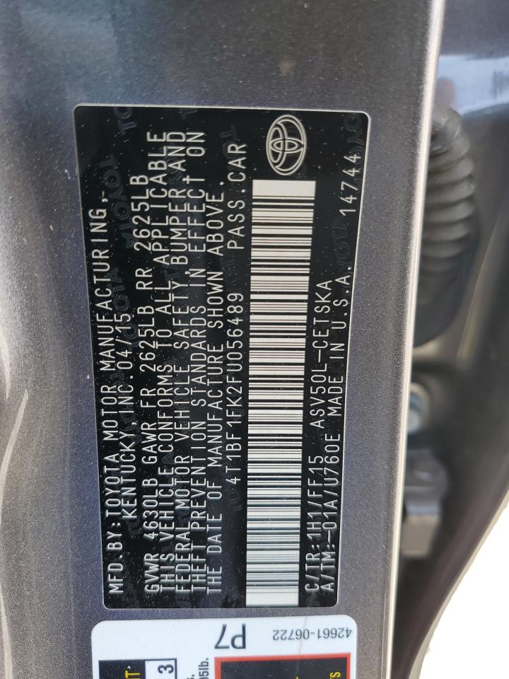 2015 Toyota Camry VIN 4T1BF1FK2FU056489 Copart auction photo, rear end damage thumbnail 12