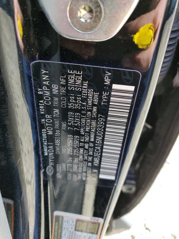 2022 Hyundai Tucson VIN KM8JECA16NU033997 Copart auction photo, front end / side damage thumbnail 13