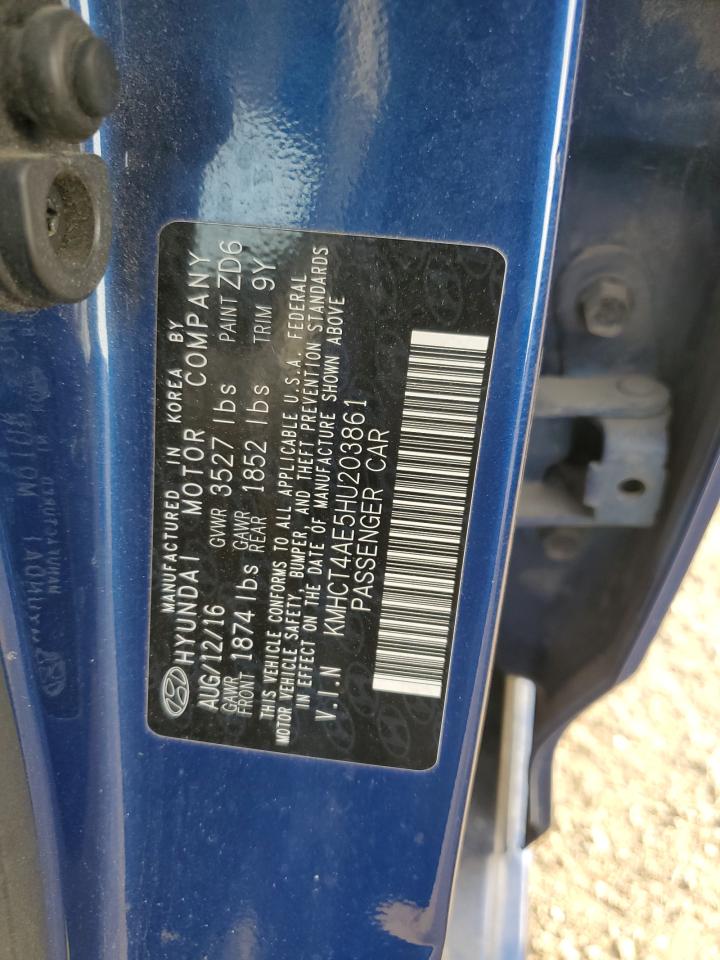 2017 Hyundai Accent VIN KMHCT4AE5HU203861 Copart auction photo, front end damage thumbnail 12