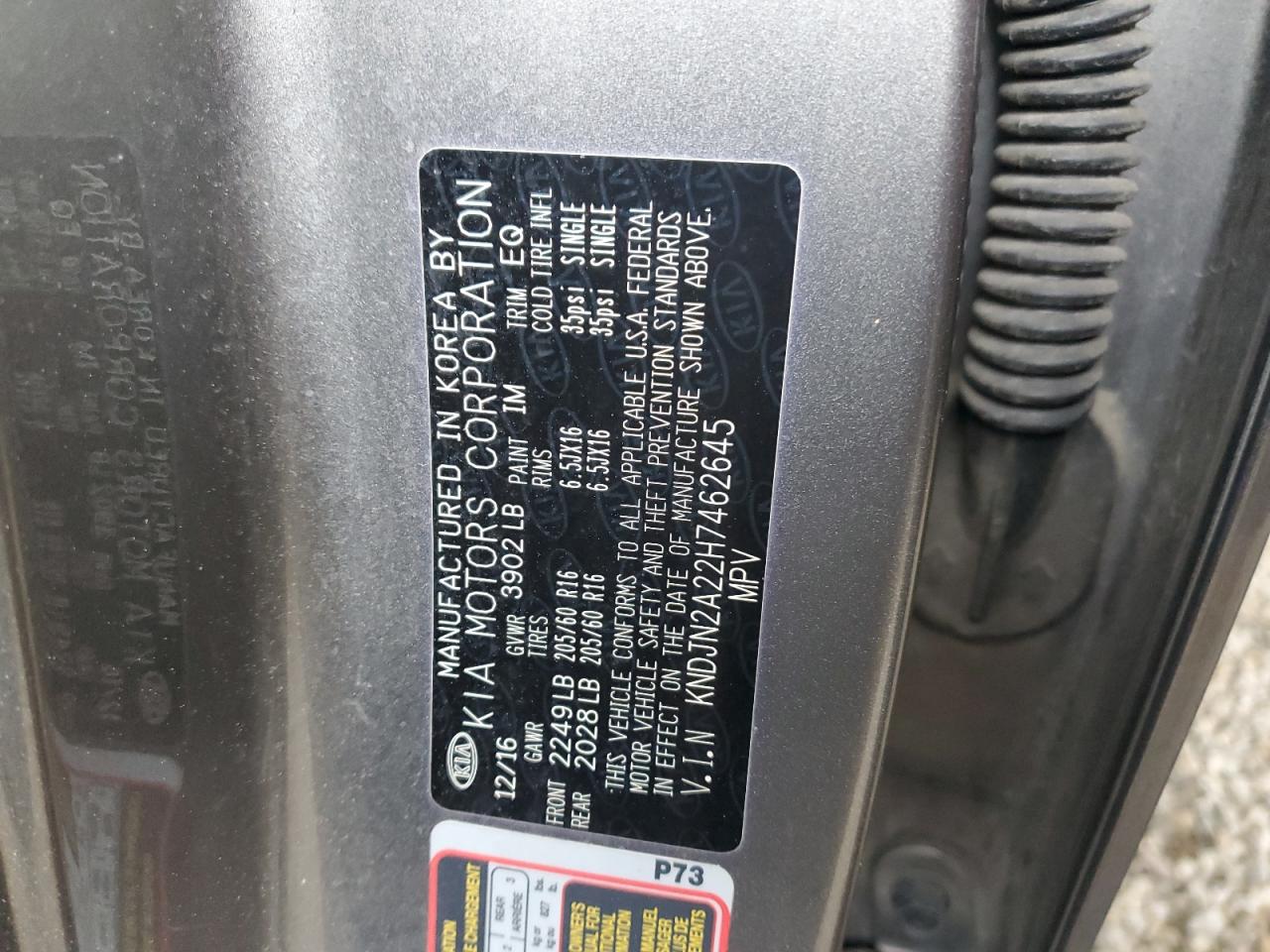 2017 KIA Soul VIN KNDJN2A22H7462645 Copart auction photo, burn / burn - interior damage thumbnail 12