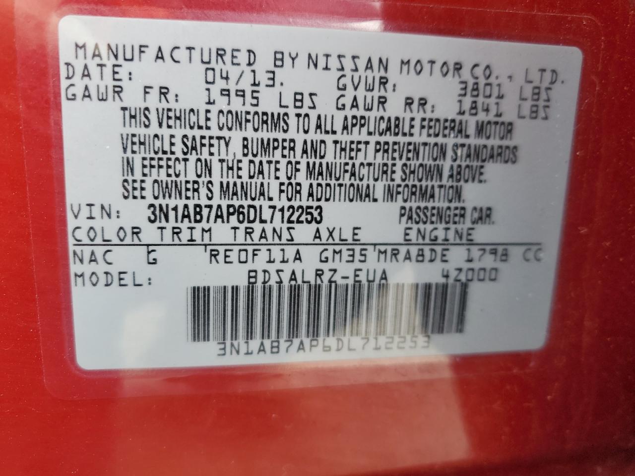 2013 Nissan Sentra VIN 3N1AB7AP6DL712253 Copart auction photo, rear end / side damage thumbnail 12