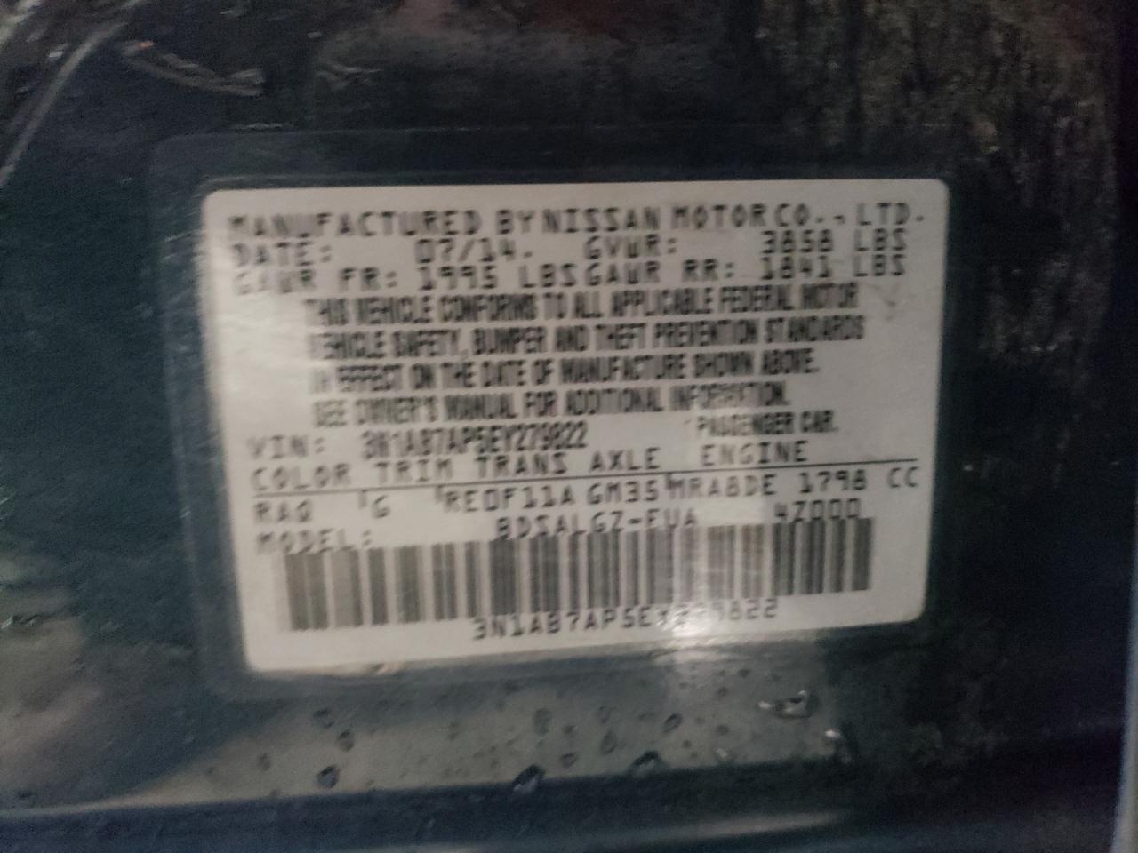 2014 Nissan Sentra VIN 3N1AB7AP5EY279822 Copart auction photo, front end damage thumbnail 12