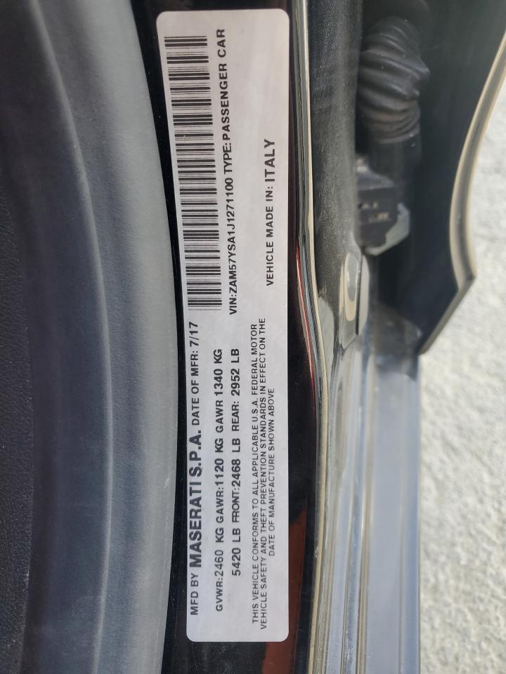 2018 Maserati Ghibli VIN ZAM57YSA1J1271100 Copart auction photo, vandalism damage thumbnail 12