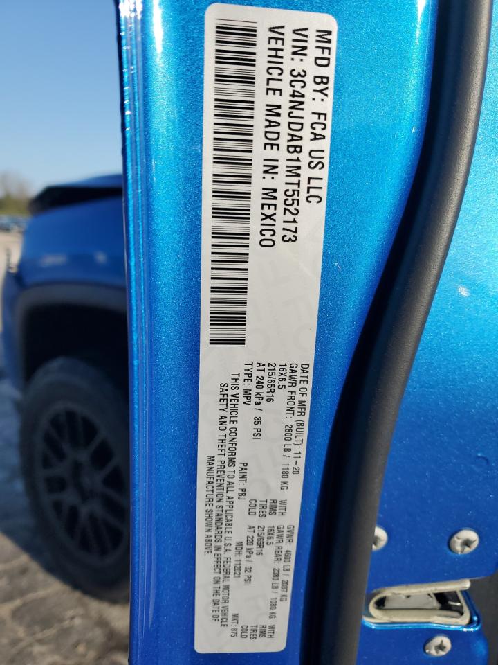2021 Jeep Compass VIN 3C4NJDAB1MT552173 Copart auction photo, front end damage thumbnail 15