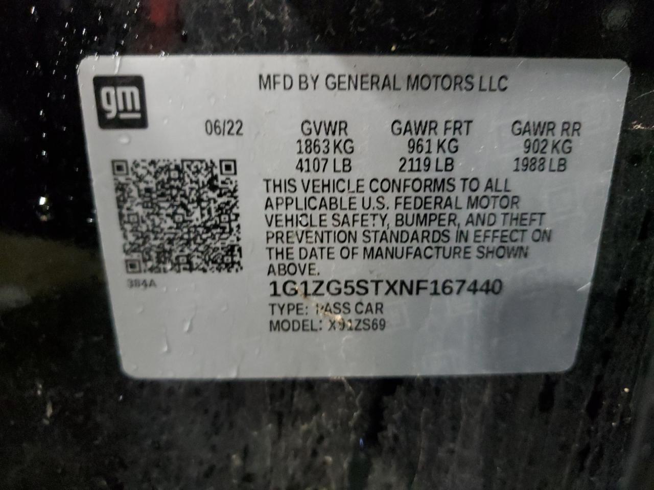 2022 Chevrolet Malibu VIN 1G1ZG5STXNF167440 Copart auction photo, vandalism / all over damage thumbnail 12