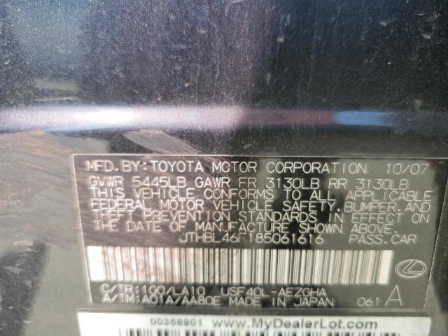 2008 Lexus LS VIN JTHBL46F185061616 Copart auction photo, front end damage thumbnail 12