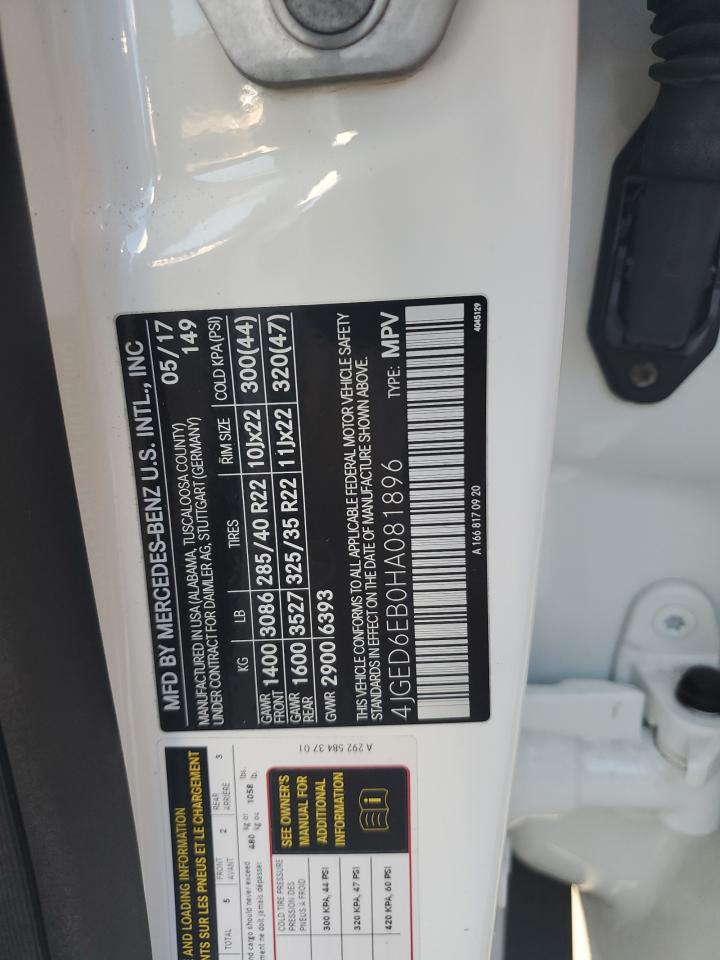 2017 Mercedes-Benz GLE VIN 4JGED6EB0HA081896 Copart auction photo, water/flood damage thumbnail 13
