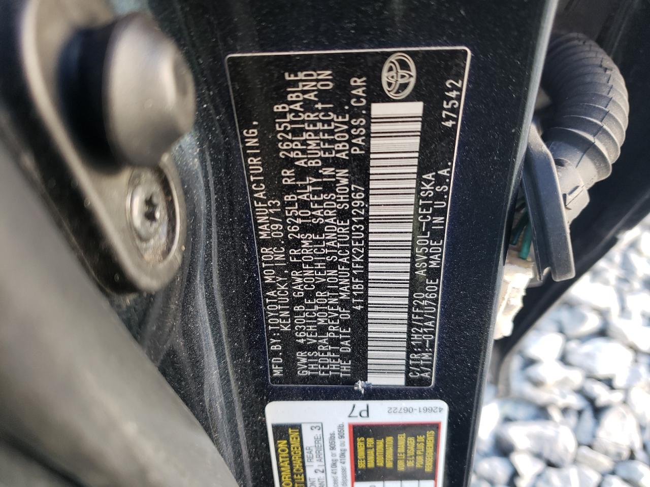 2014 Toyota Camry VIN 4T1BF1FK2EU312967 Copart auction photo, side / minor dent/scratches damage thumbnail 13