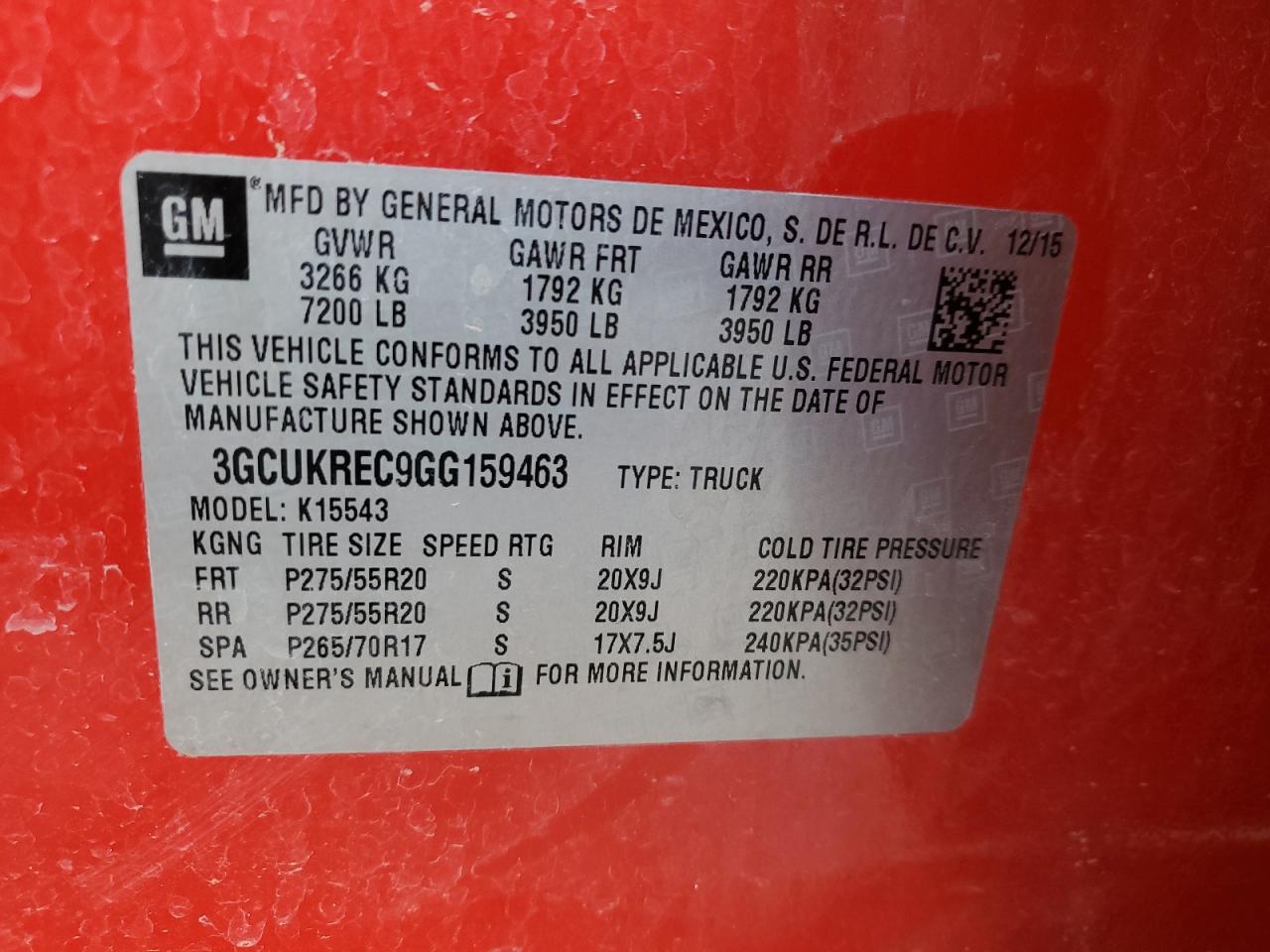 2016 Chevrolet Silverado VIN 3GCUKREC9GG159463 Copart auction photo, front end damage thumbnail 12