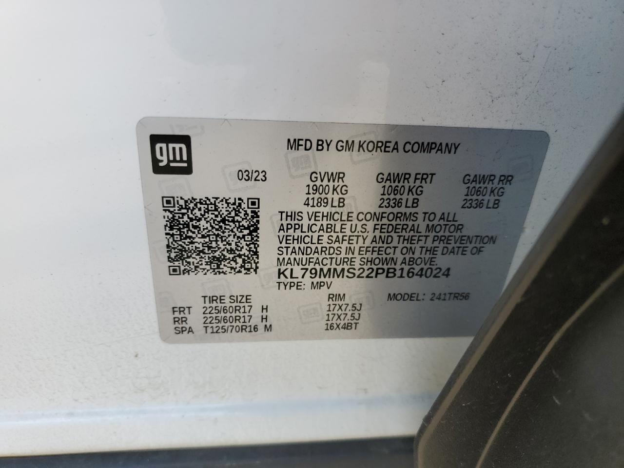 2023 Chevrolet TrailBlazer VIN KL79MMS22PB164024 Copart auction photo, rear end damage thumbnail 13