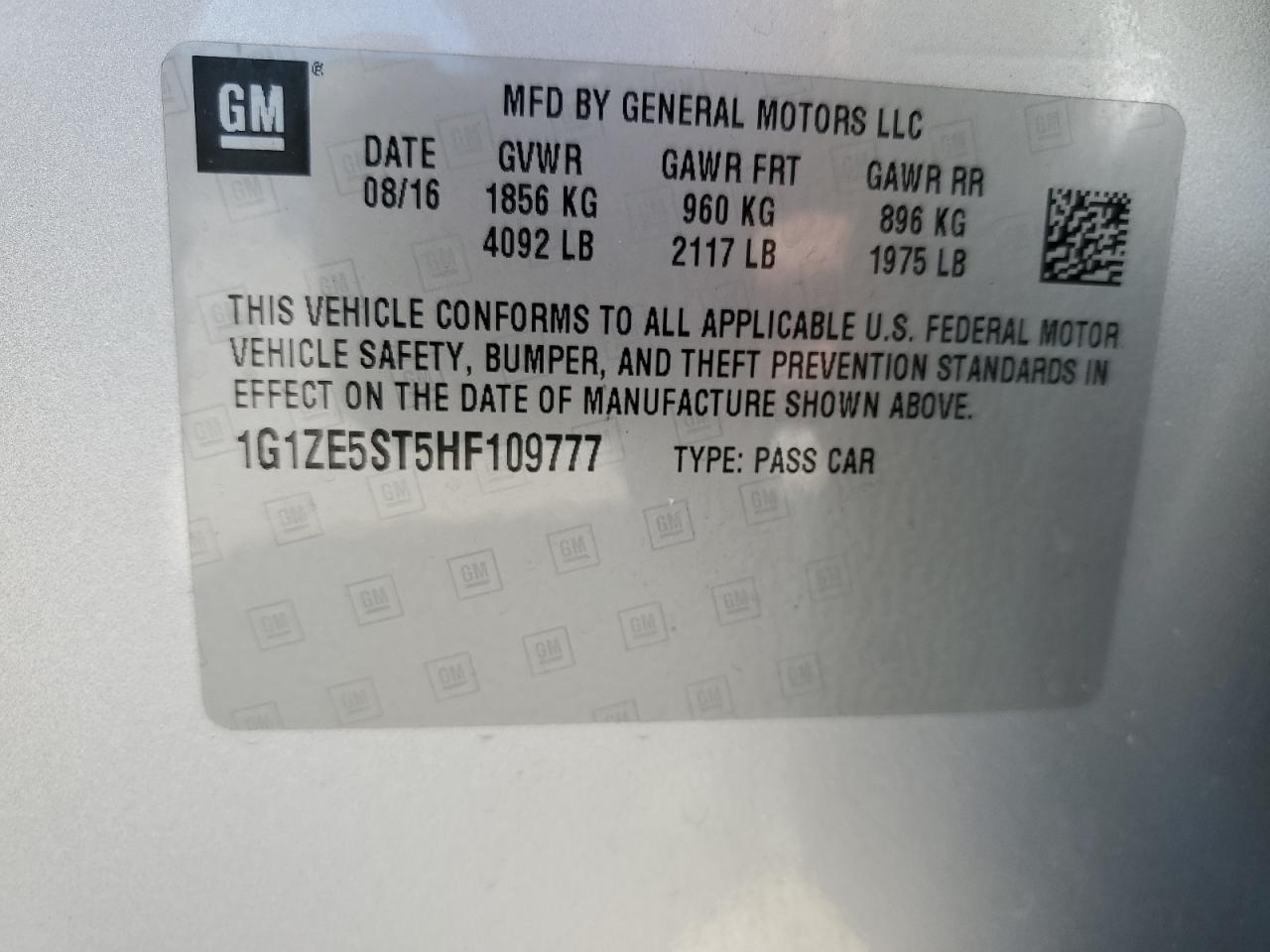 2017 Chevrolet Malibu VIN 1G1ZE5ST5HF109777 Copart auction photo, side / rear end damage thumbnail 12