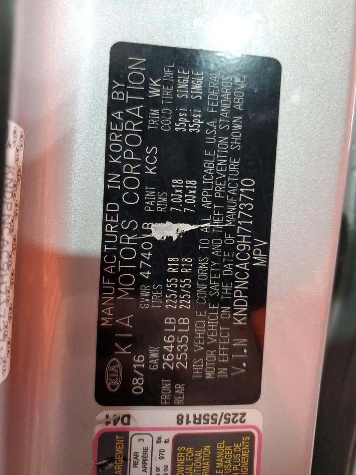 2017 KIA Sportage VIN KNDPNCAC9H7173710 Copart auction photo, rear end damage thumbnail 14