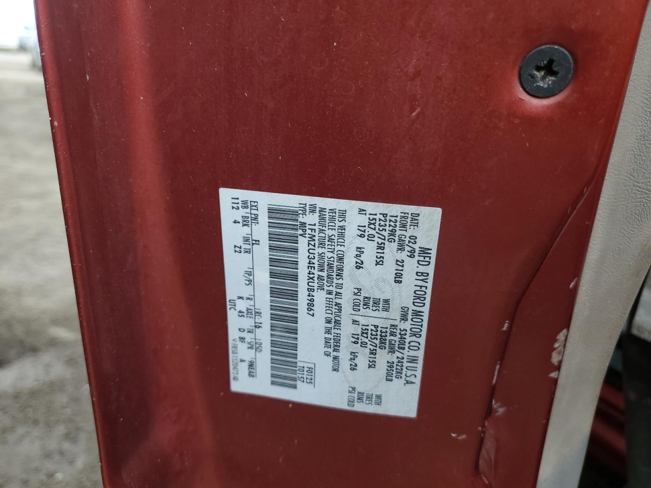 1999 Ford Explorer VIN 1FMZU34E4XUB49867 Copart auction photo, all over damage thumbnail 13