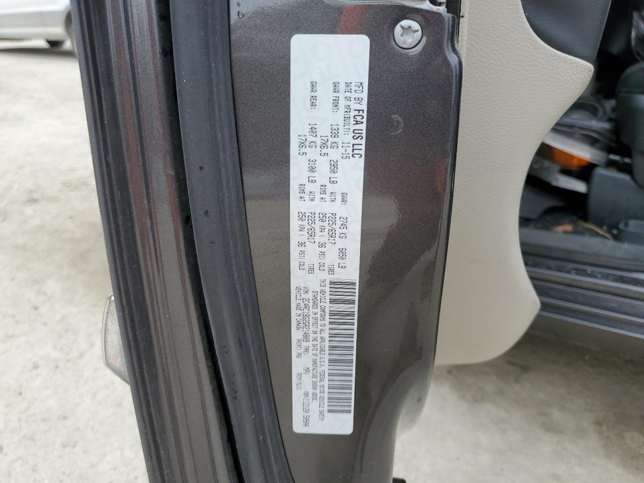 2016 Chrysler Town & Country VIN 2C4RC1BG2GR214809 Copart auction photo, all over damage thumbnail 14