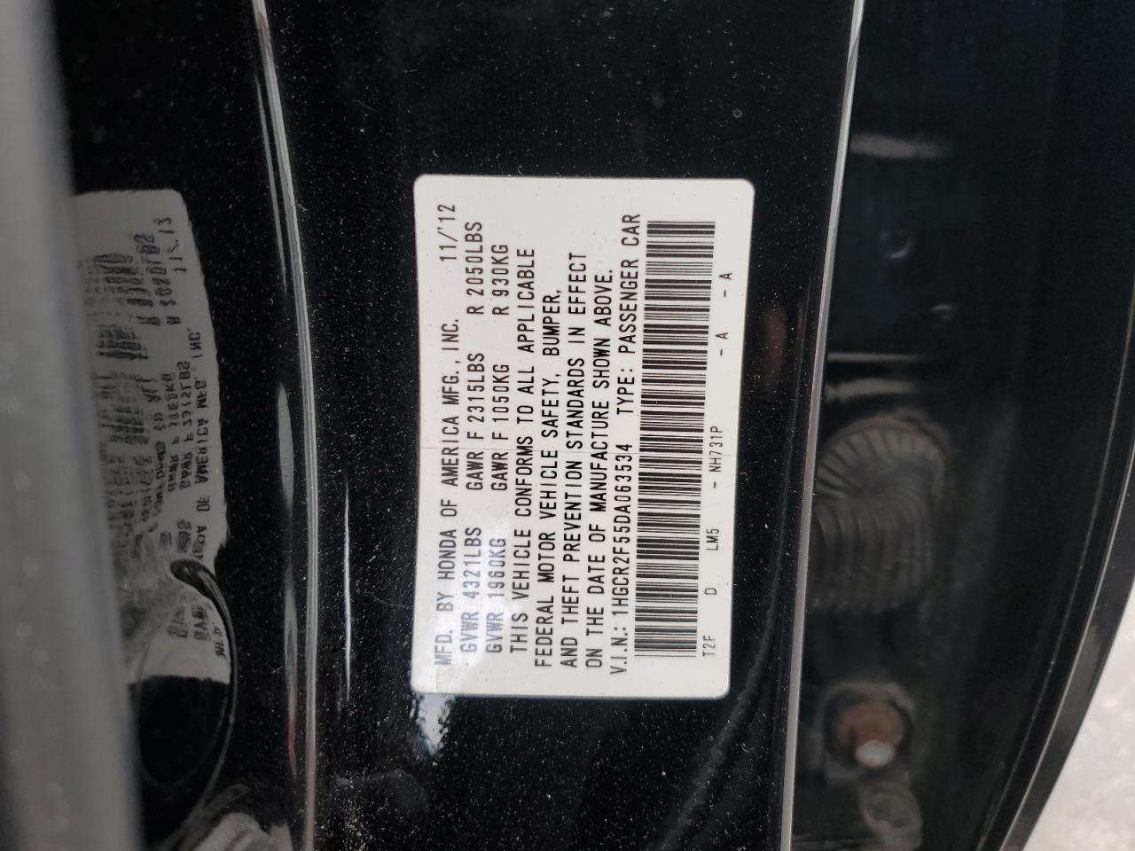 2013 Honda Accord VIN 1HGCR2F55DA063534 Copart auction photo, side / front end damage thumbnail 14
