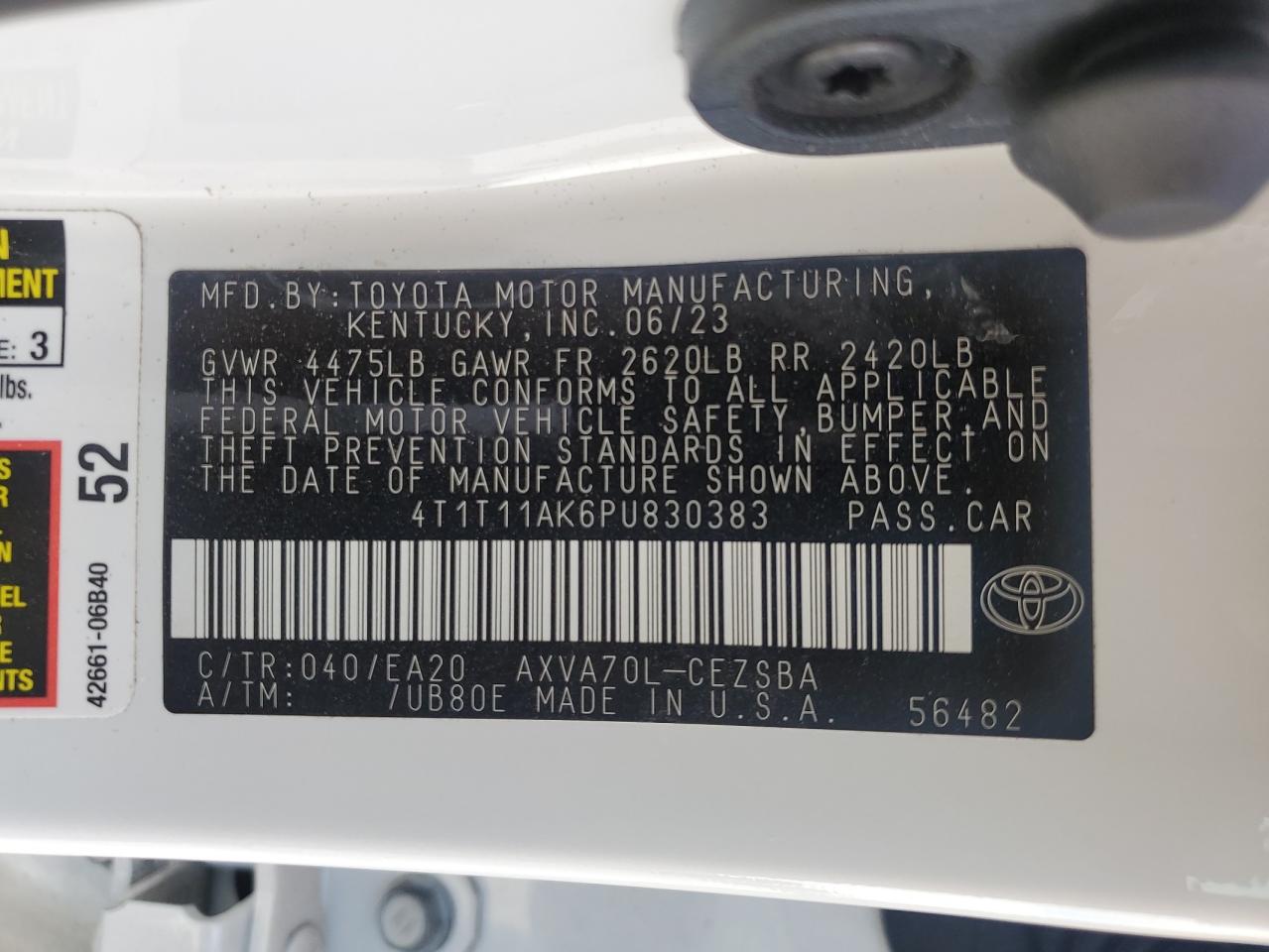 2023 Toyota Camry VIN 4T1T11AK6PU830383 Copart auction photo, all over damage thumbnail 13