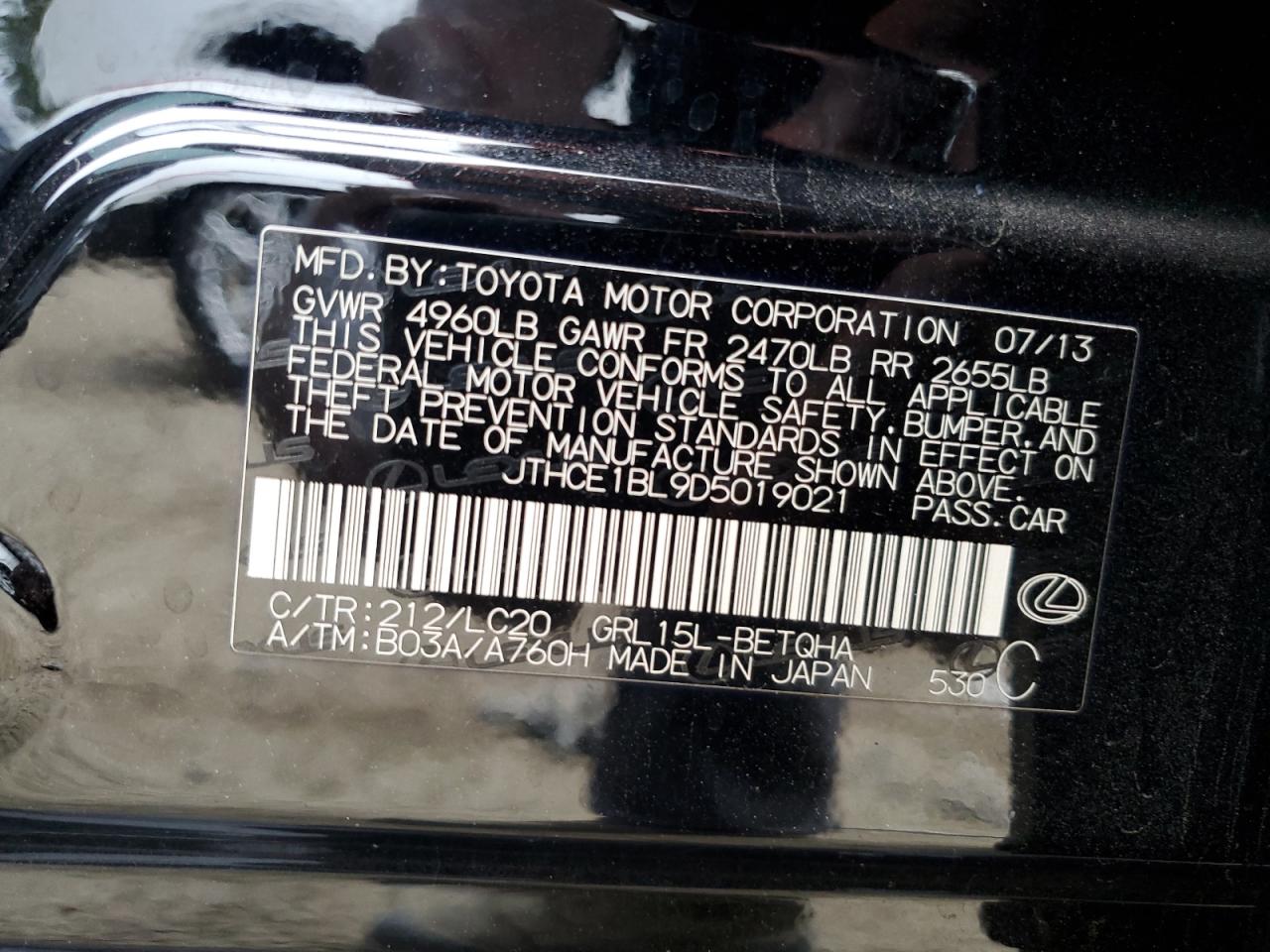 2013 Lexus GS VIN JTHCE1BL9D5019021 Copart auction photo, side damage thumbnail 12