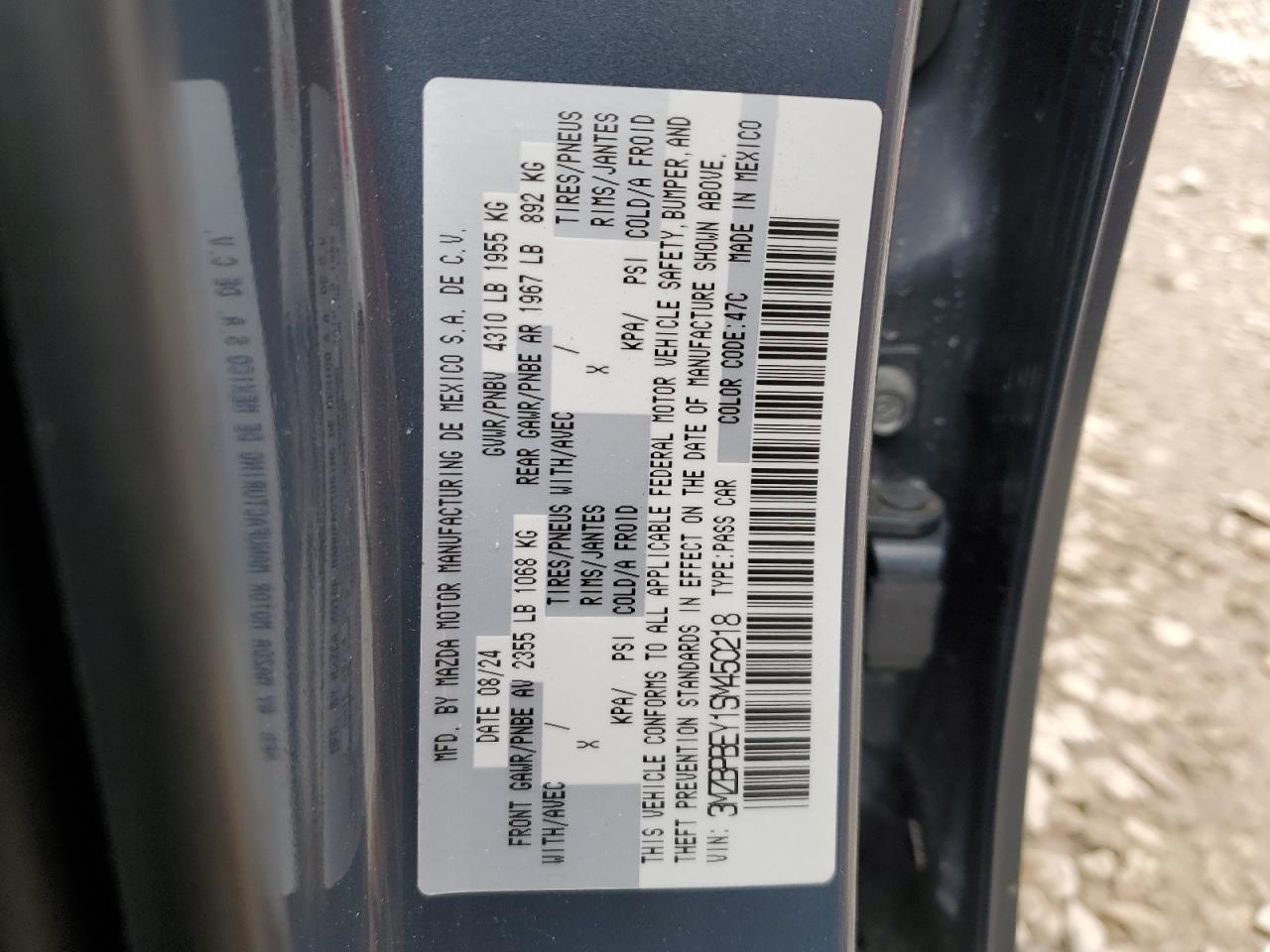 2025 Mazda 3 VIN 3MZBPBEY1SM450218 Copart auction photo, front end damage thumbnail 12