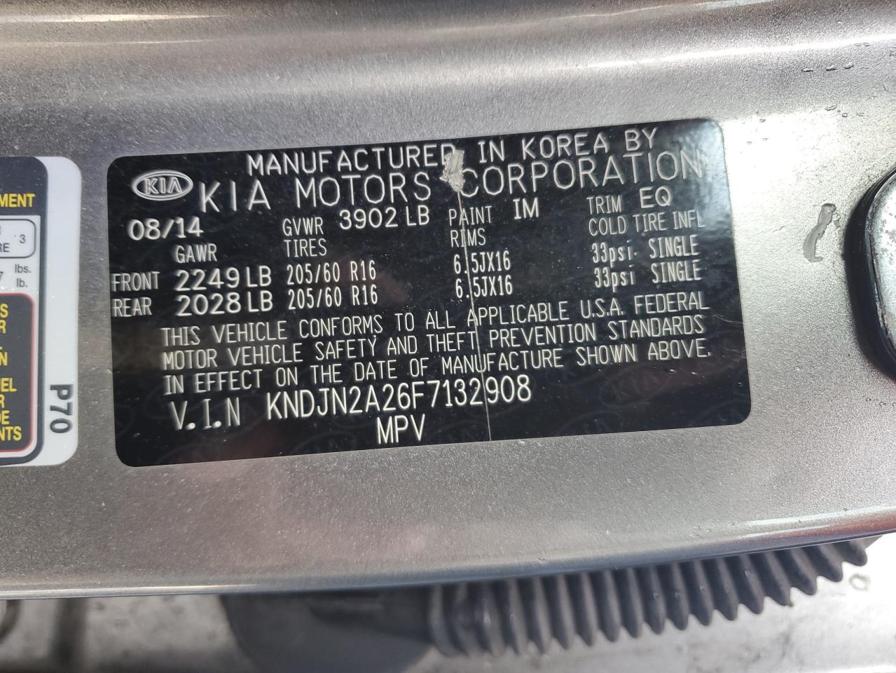 2015 KIA Soul VIN KNDJN2A26F7132908 Copart auction photo, front end damage thumbnail 12