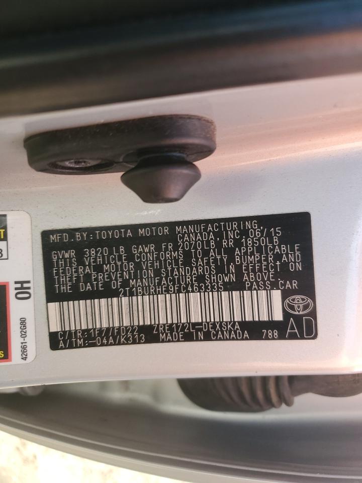 2015 Toyota Corolla VIN 2T1BURHE9FC463335 Copart auction photo, front end / minor dent/scratches damage thumbnail 12