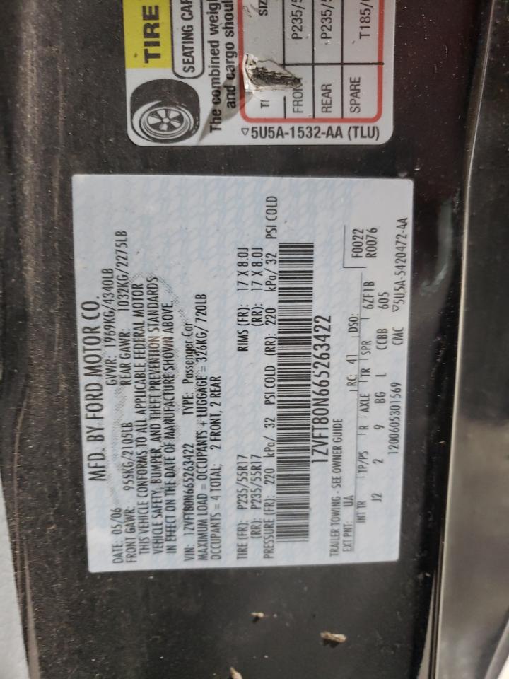 2006 Ford Mustang VIN 1ZVFT80N665263422 Copart auction photo, side / front end damage thumbnail 13