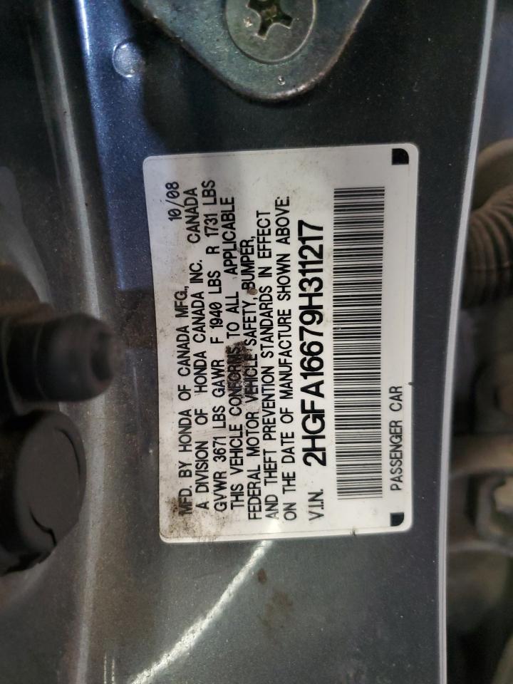 2009 Honda Civic VIN 2HGFA16679H311217 Copart auction photo, front end damage thumbnail 15