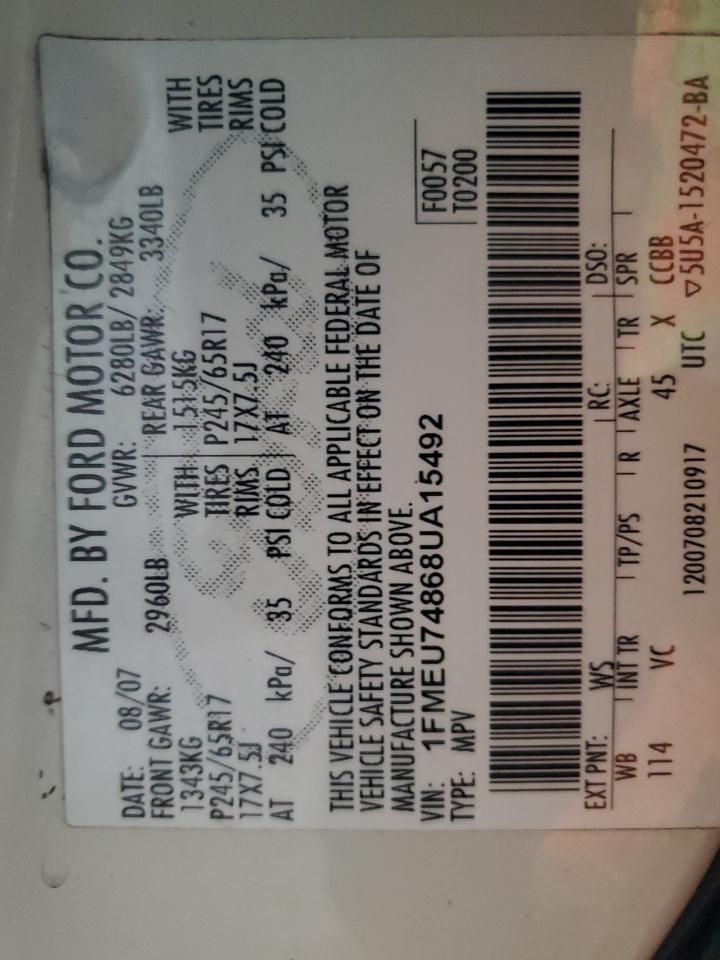 2008 Ford Explorer VIN 1FMEU74868UA15492 Copart auction photo, front end damage thumbnail 13