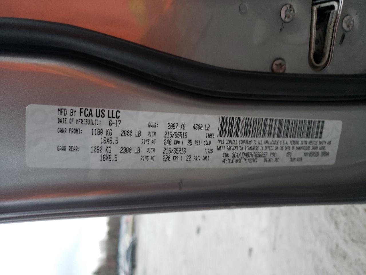 2017 Jeep Compass VIN 3C4NJDAB7HT656057 Copart auction photo, front end damage thumbnail 14